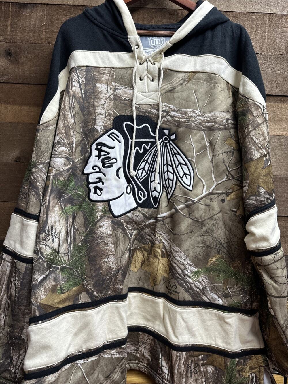 Old Time Hockey Chicago Blackhawks Realtree Camo Lace Up Hoodie XXL 2XL NHL